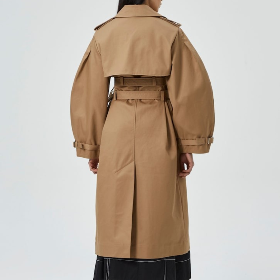 GANNI Bonded Cotton Trench Coat – Tigers Eye