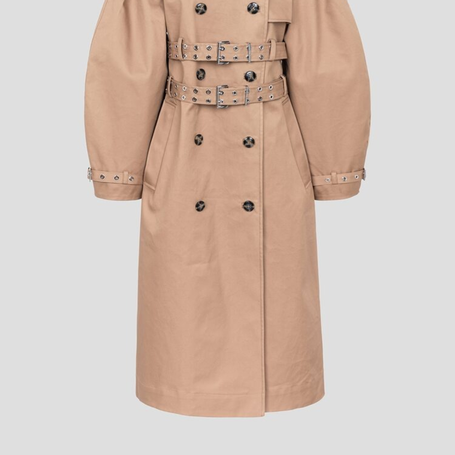 GANNI Bonded Cotton Trench Coat – Tigers Eye