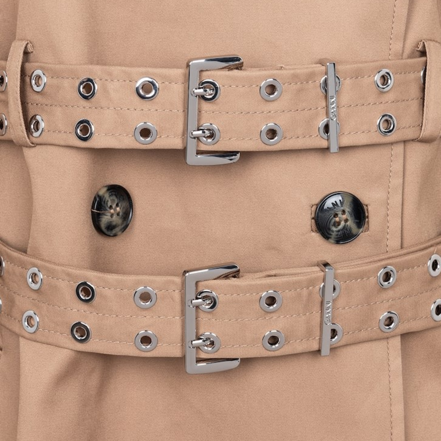 GANNI Bonded Cotton Trench Coat – Tigers Eye