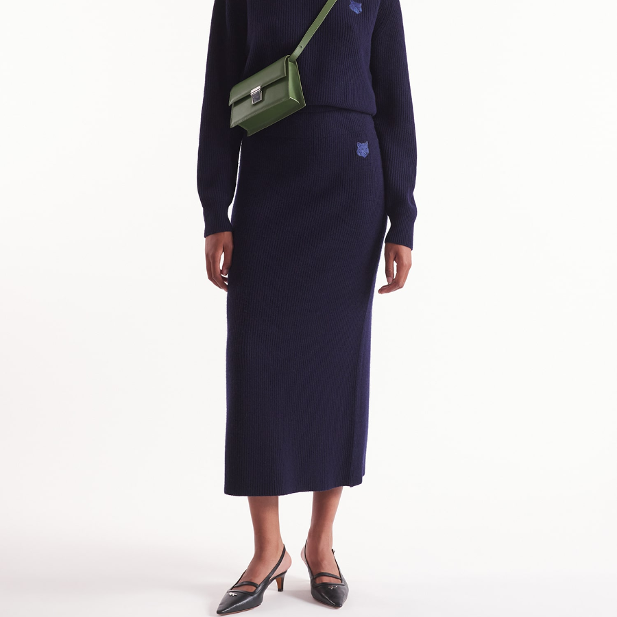 Maison Kitsune Women Tonal Fox Head Patch Long Ribbed Skirt