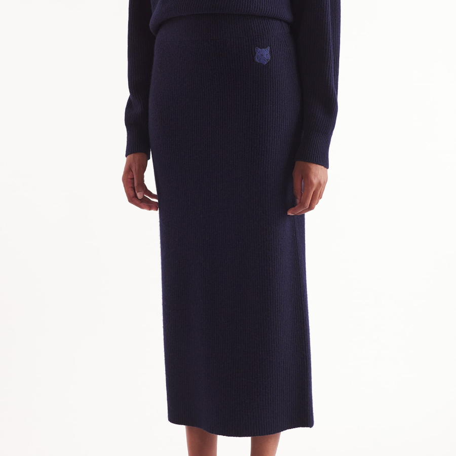 Maison Kitsune Women Tonal Fox Head Patch Long Ribbed Skirt