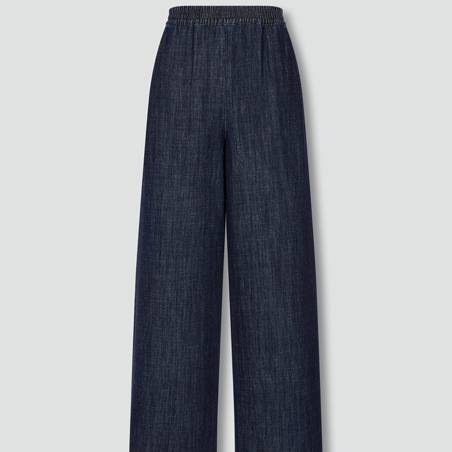 JAJU Denim Banding Pants (Navy) — повседневный комфорт в мягком джинсовом исполнении