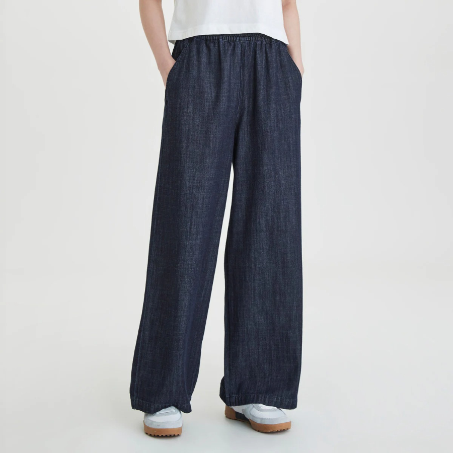 JAJU Denim Banding Pants (Navy) — повседневный комфорт в мягком джинсовом исполнении