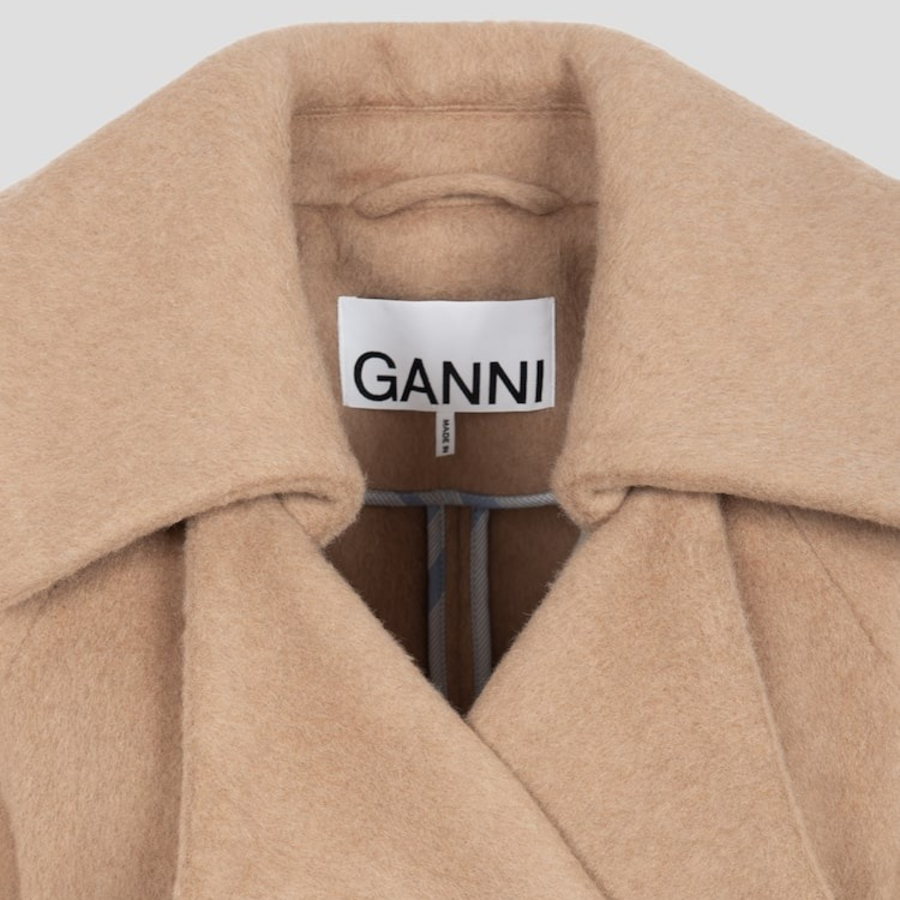 GANNI Double Face Wool Coat – Yellowish Brown