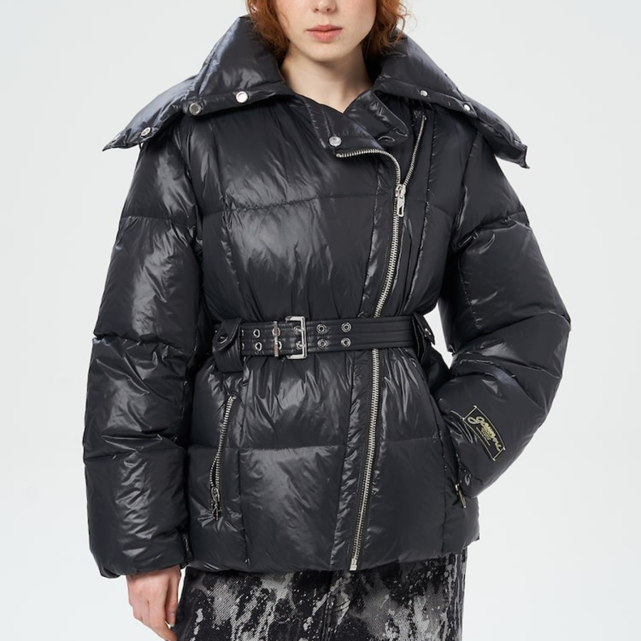 GANNI Shiny Nylon Puffer Jacket – Black