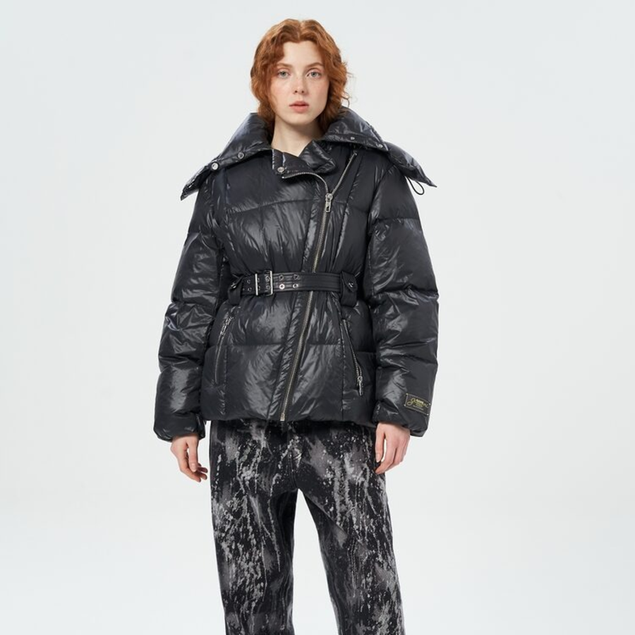 GANNI Shiny Nylon Puffer Jacket – Black