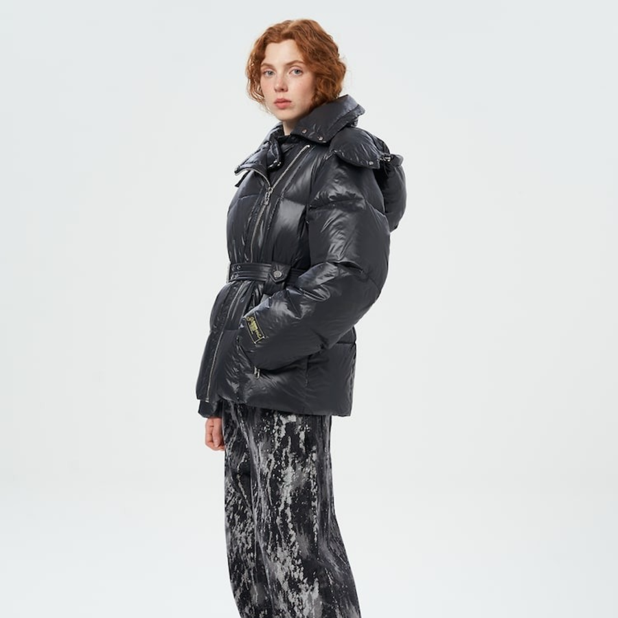 GANNI Shiny Nylon Puffer Jacket – Black