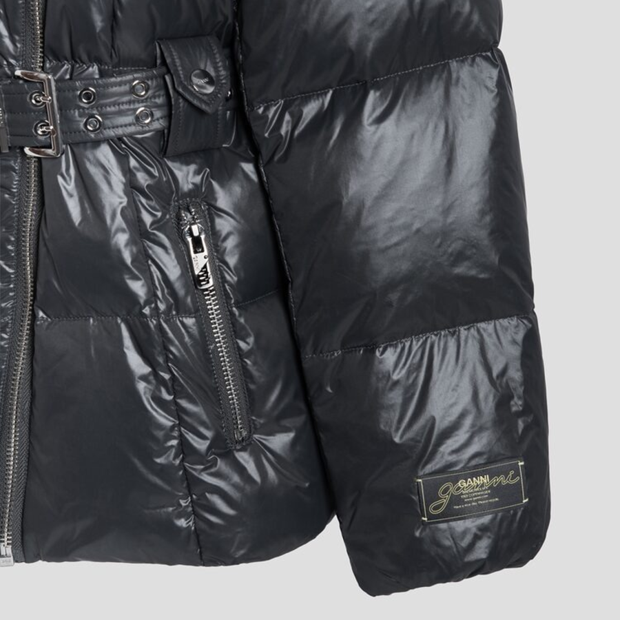 GANNI Shiny Nylon Puffer Jacket – Black