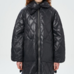 GANNI Shiny Quilt Midi Jacket – Black