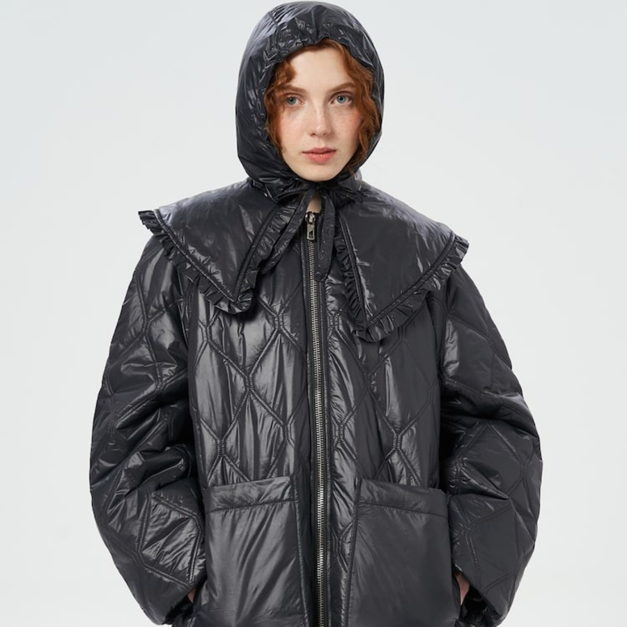 GANNI Shiny Quilt Midi Jacket – Black