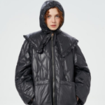 GANNI Shiny Quilt Midi Jacket – Black