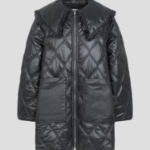GANNI Shiny Quilt Midi Jacket – Black
