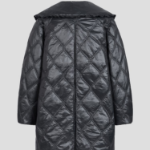 GANNI Shiny Quilt Midi Jacket – Black