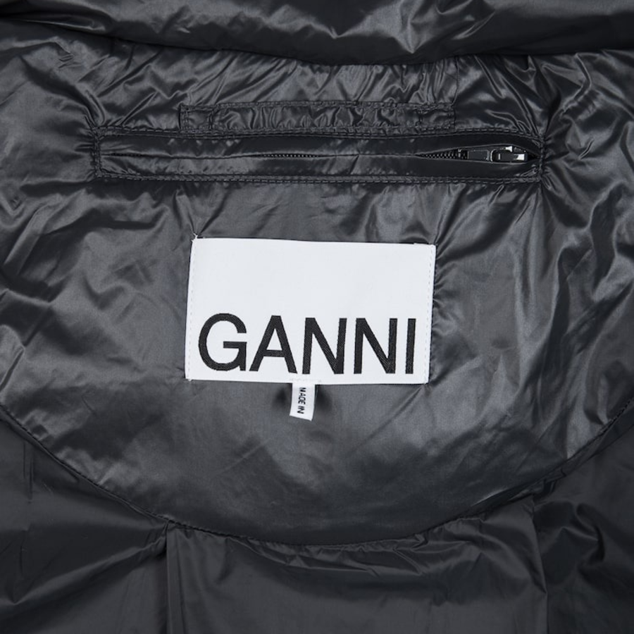 GANNI Shiny Quilt Midi Jacket – Black