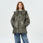 GANNI Shiny Quilt Midi Jacket – Khaki