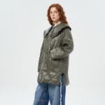 GANNI Shiny Quilt Midi Jacket – Khaki