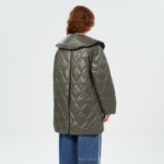 GANNI Shiny Quilt Midi Jacket – Khaki