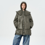 GANNI Shiny Quilt Midi Jacket – Khaki