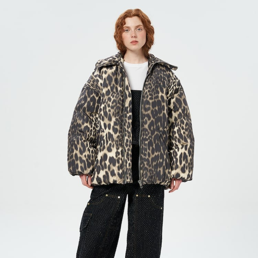 GANNI Leo Puffers Midi Jacket – Brown