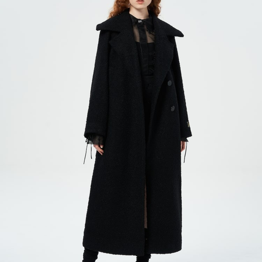 GANNI Textured Boucle Wool Coat – Black