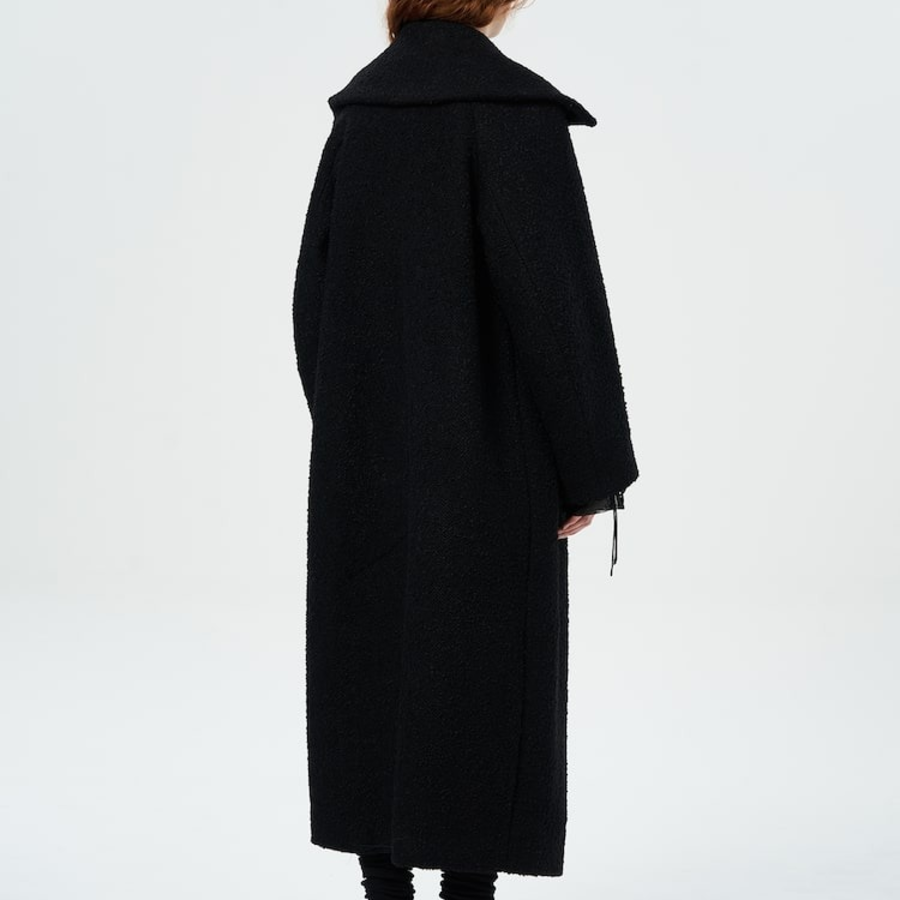 GANNI Textured Boucle Wool Coat – Black