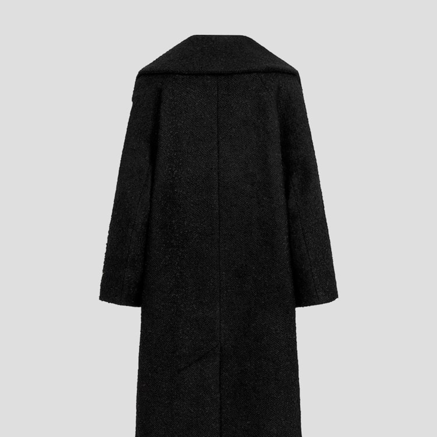 GANNI Textured Boucle Wool Coat – Black