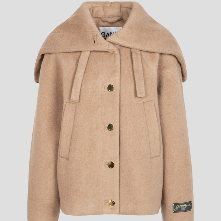 GANNI Double Face Wool Jacket – Yellowish Brown