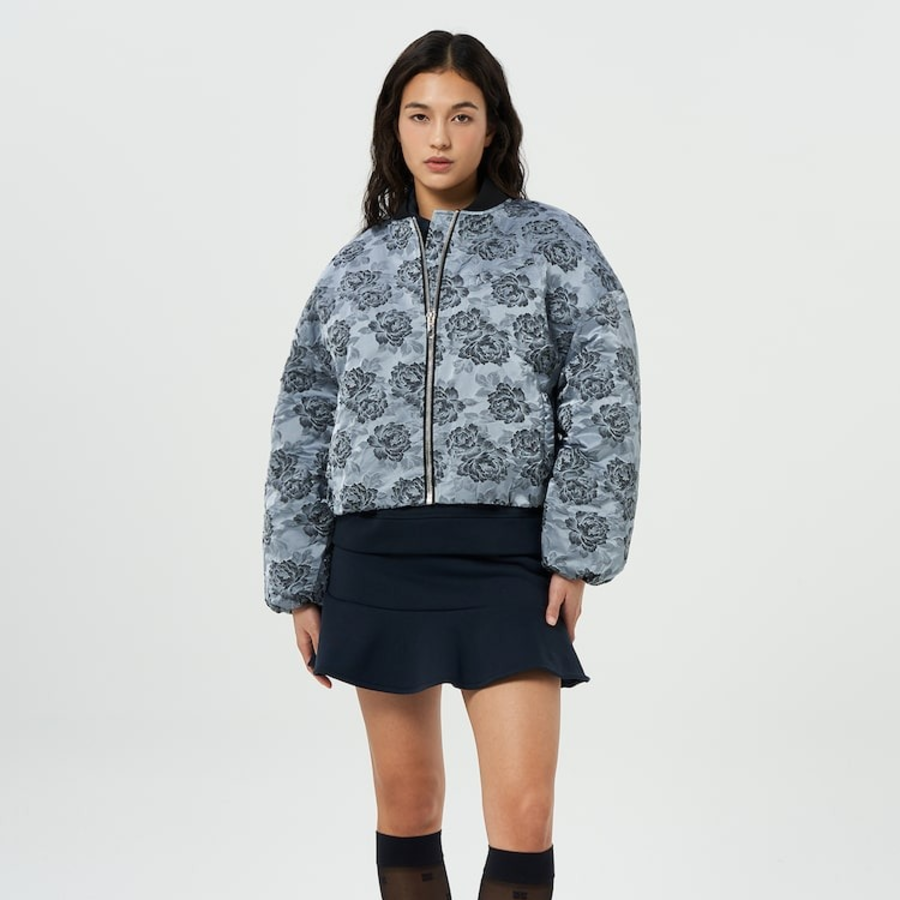 GANNI Botanical Jacquard Short Bomber Jacket – Sky Blue