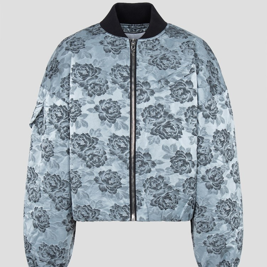 GANNI Botanical Jacquard Short Bomber Jacket – Sky Blue