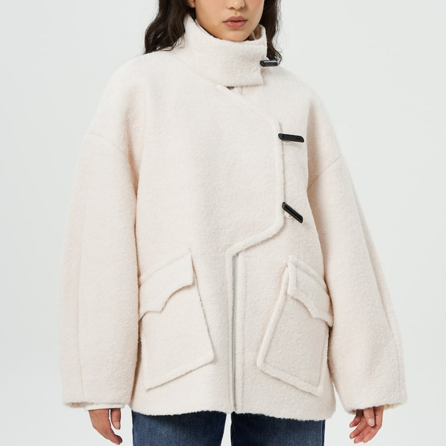 GANNI Boucle Wool Drop Shoulder Jacket – Ivory