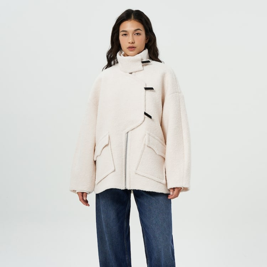 GANNI Boucle Wool Drop Shoulder Jacket – Ivory