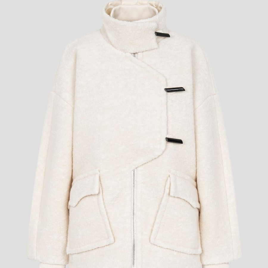 GANNI Boucle Wool Drop Shoulder Jacket – Ivory