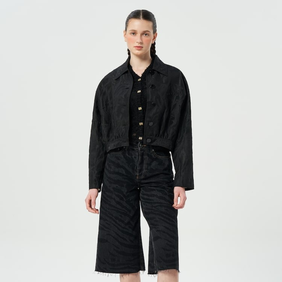GANNI Textured Cloqué Short Jacket – Black
