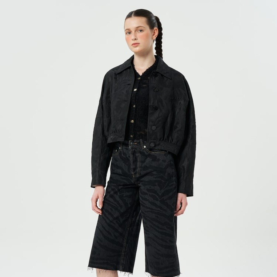 GANNI Textured Cloqué Short Jacket – Black