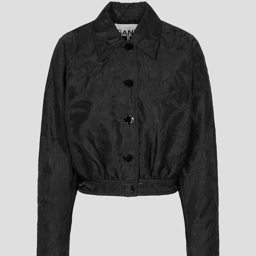 GANNI Textured Cloqué Short Jacket – Black