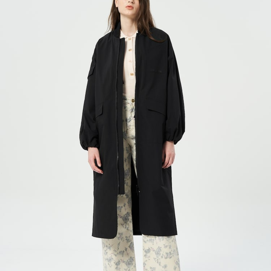 GANNI Tech Seersucker Oversized Shell Coat – Black