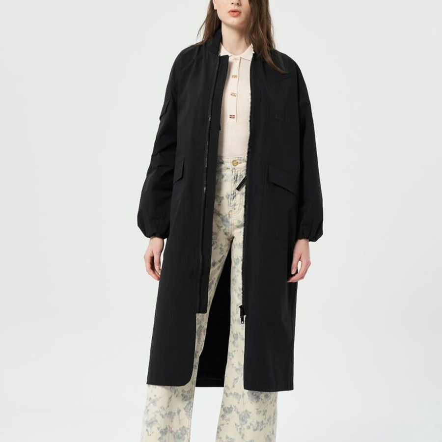 GANNI Tech Seersucker Oversized Shell Coat – Black
