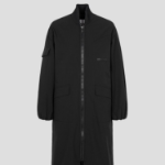 GANNI Tech Seersucker Oversized Shell Coat – Black