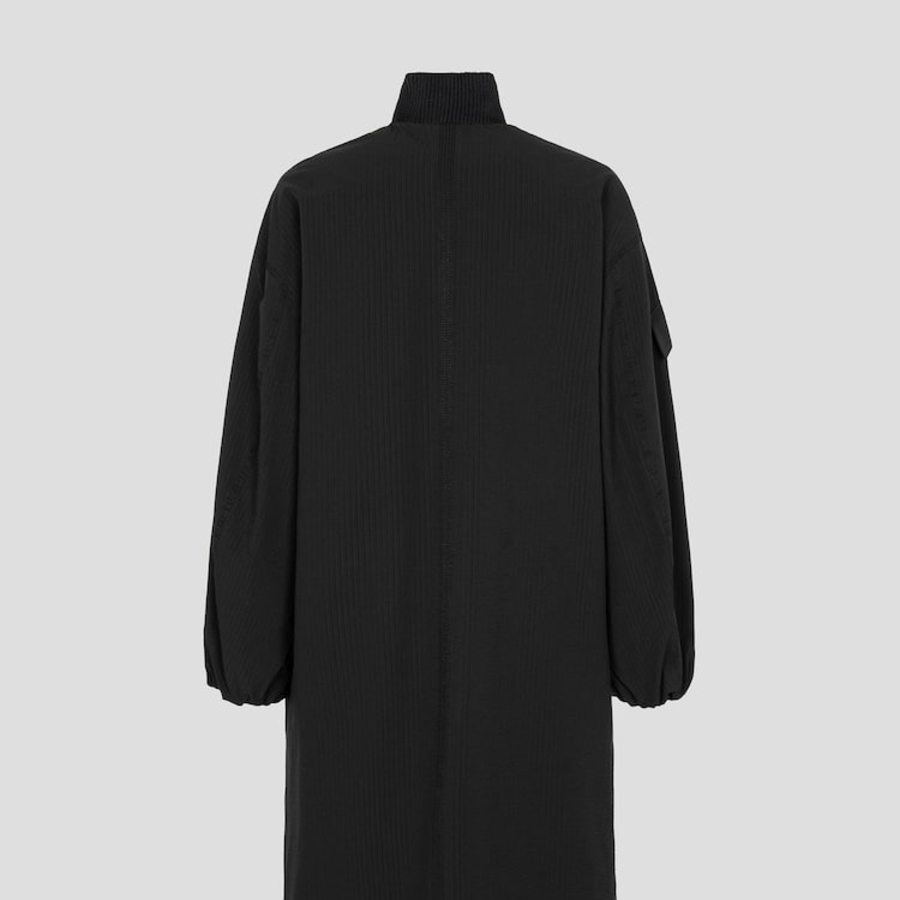 GANNI Tech Seersucker Oversized Shell Coat – Black