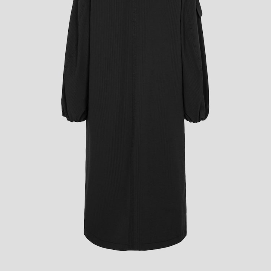 GANNI Tech Seersucker Oversized Shell Coat – Black