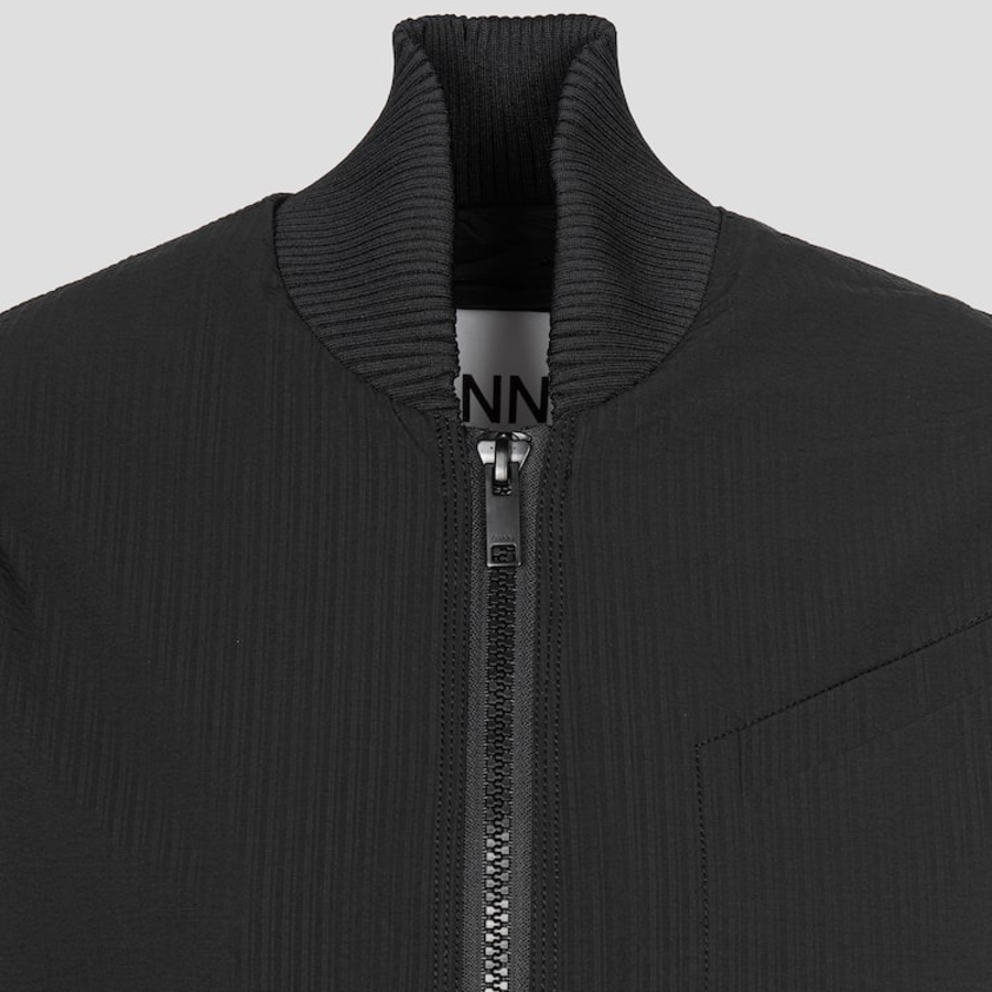 GANNI Tech Seersucker Oversized Shell Coat – Black