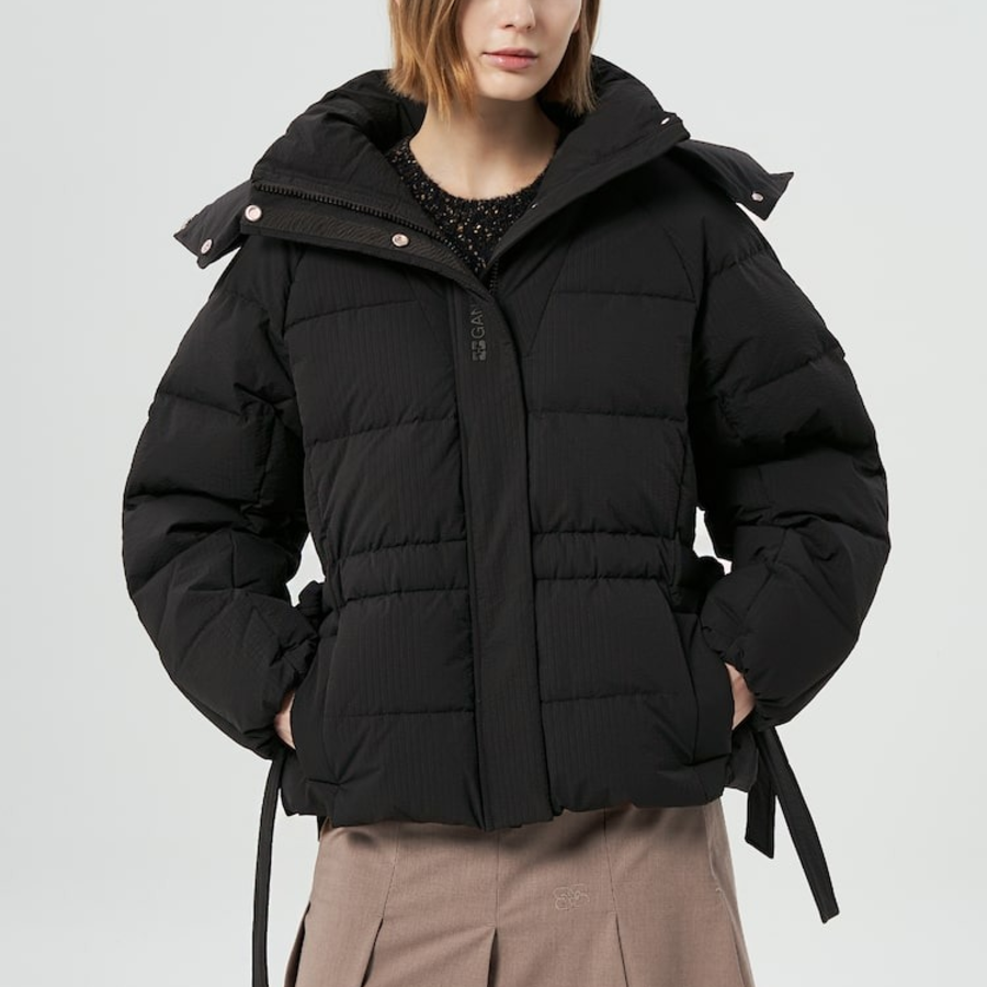 GANNI Tech Seersucker Oversized Puffer Jacket – Black