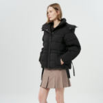 GANNI Tech Seersucker Oversized Puffer Jacket – Black