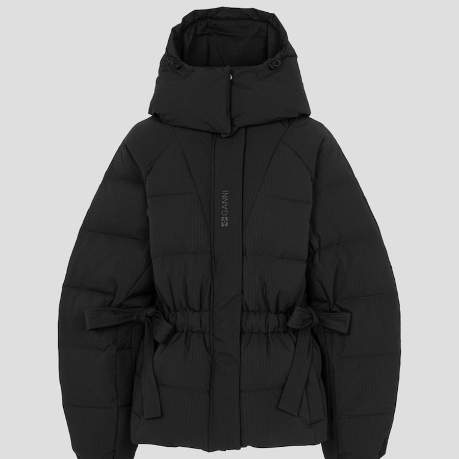 GANNI Tech Seersucker Oversized Puffer Jacket – Black