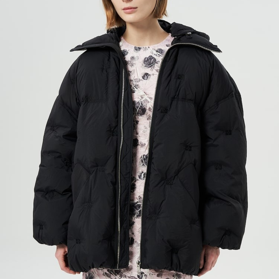 GANNI Nylon Tech Puffer Midi Jacket – Black