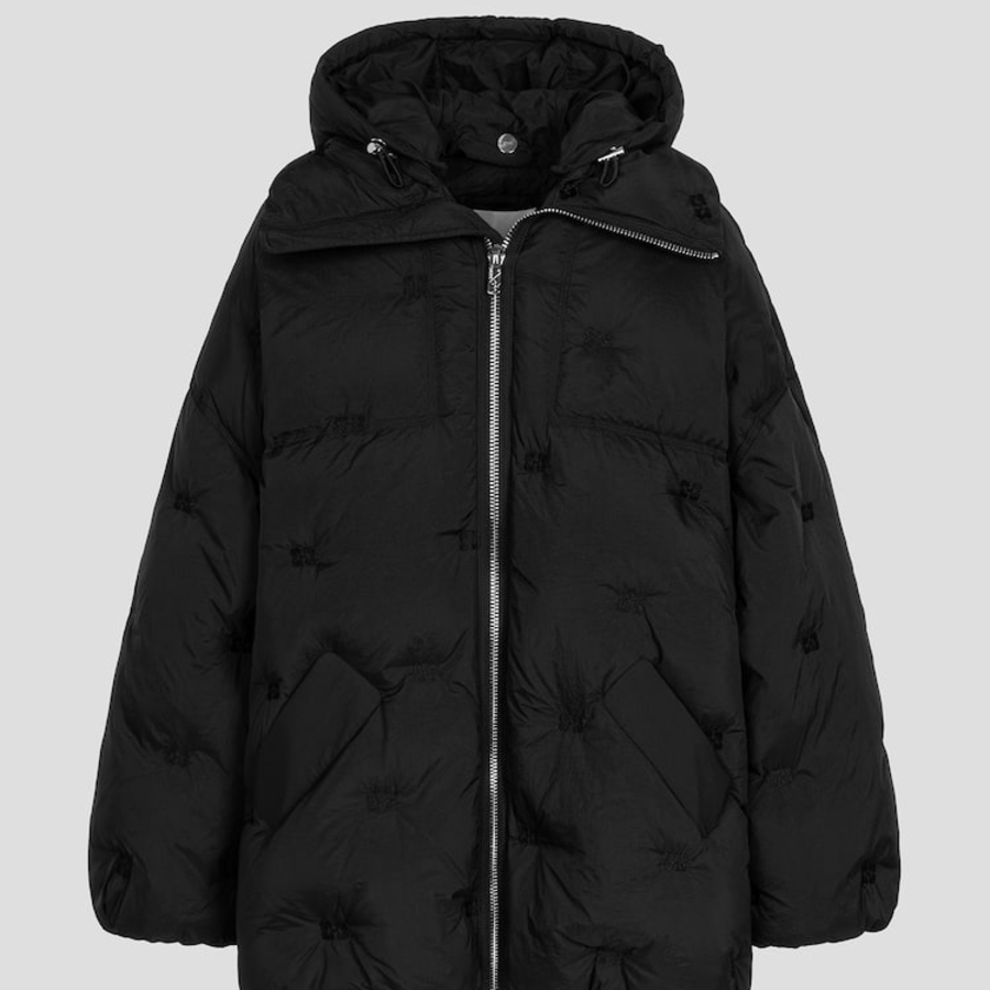 GANNI Nylon Tech Puffer Midi Jacket – Black