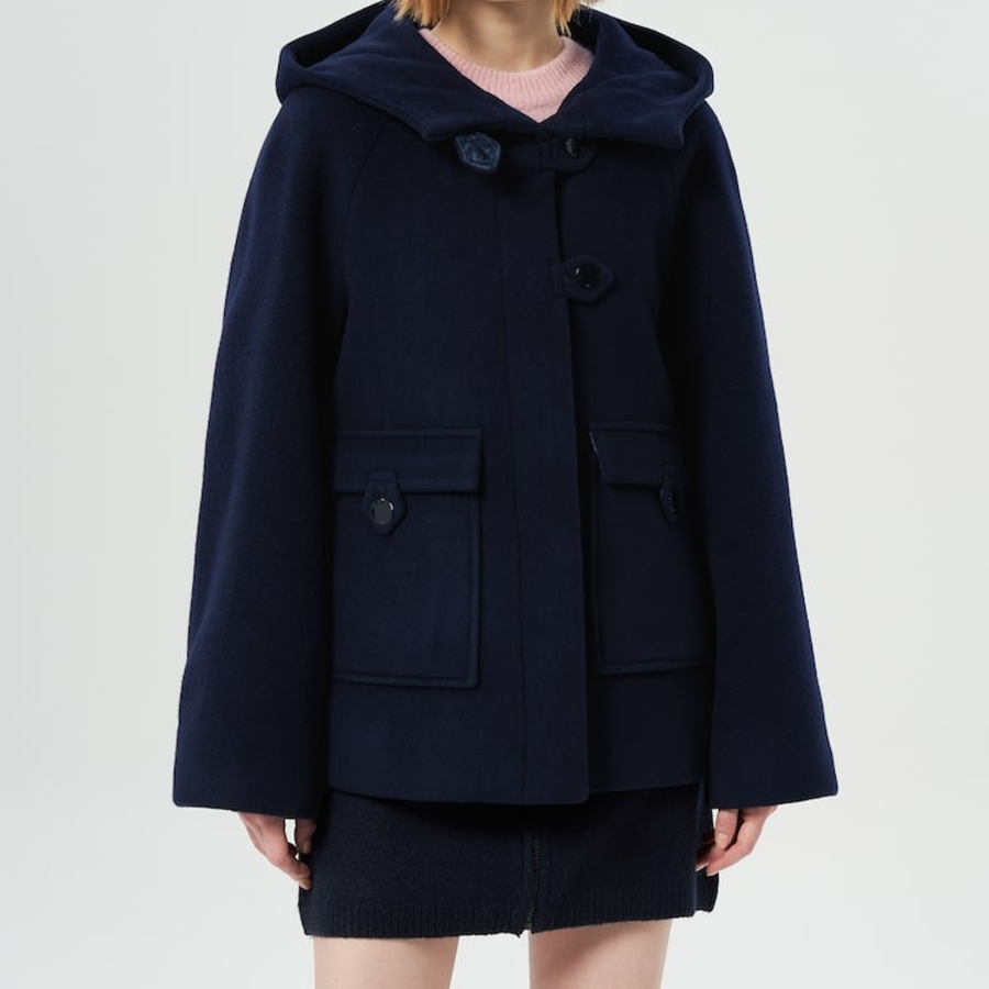 GANNI Boiled Wool Midi Jacket – Navy