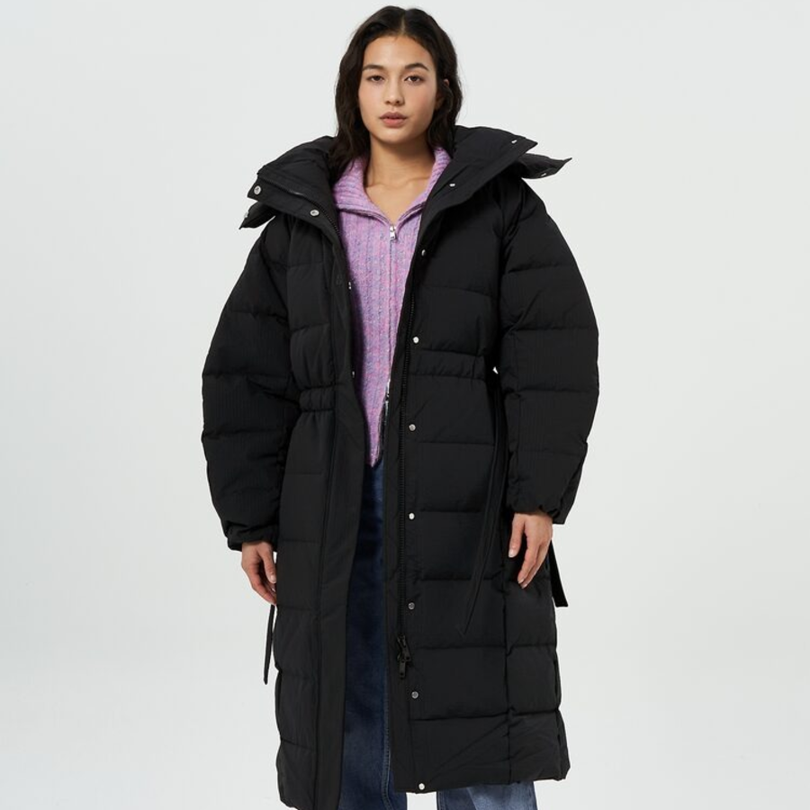 GANNI Tech Seersucker Puffer Coat – Black