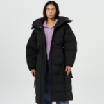 GANNI Tech Seersucker Puffer Coat – Black