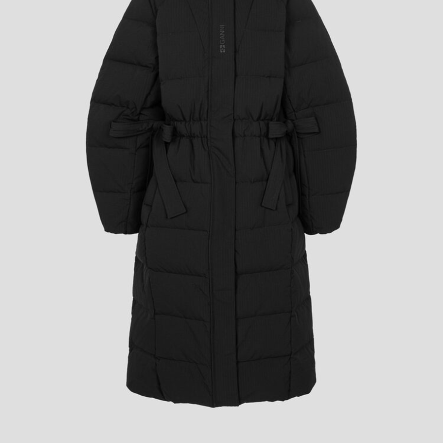 GANNI Tech Seersucker Puffer Coat – Black